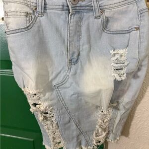 Distressed Denim Midi Skirt